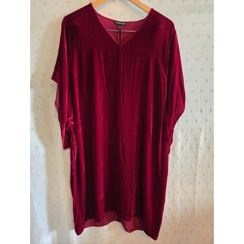 Eileen Fisher Deep Red Velvet V-Neck Tunic Size L
